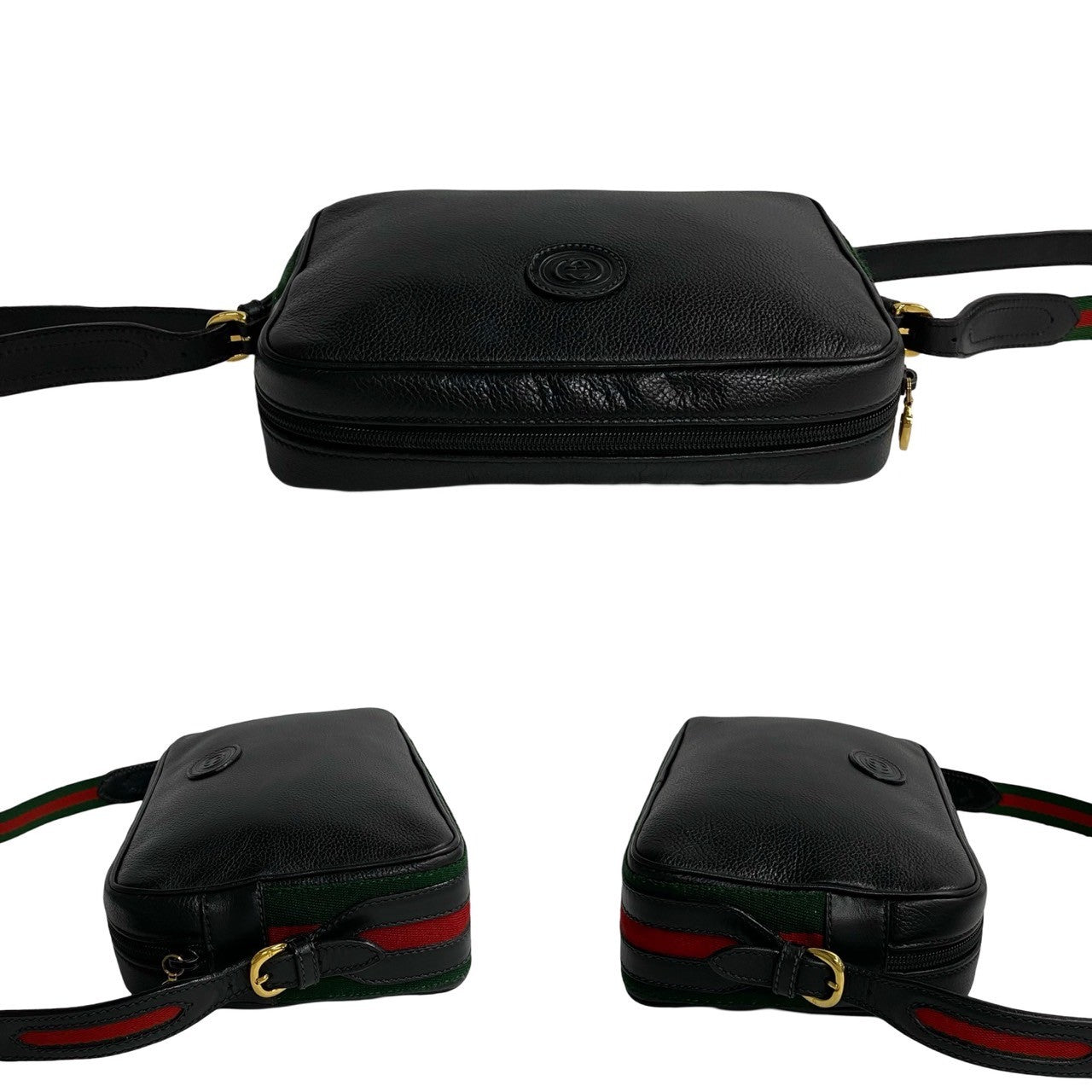 GUCCI Shoulder Bag leather black Sherry line