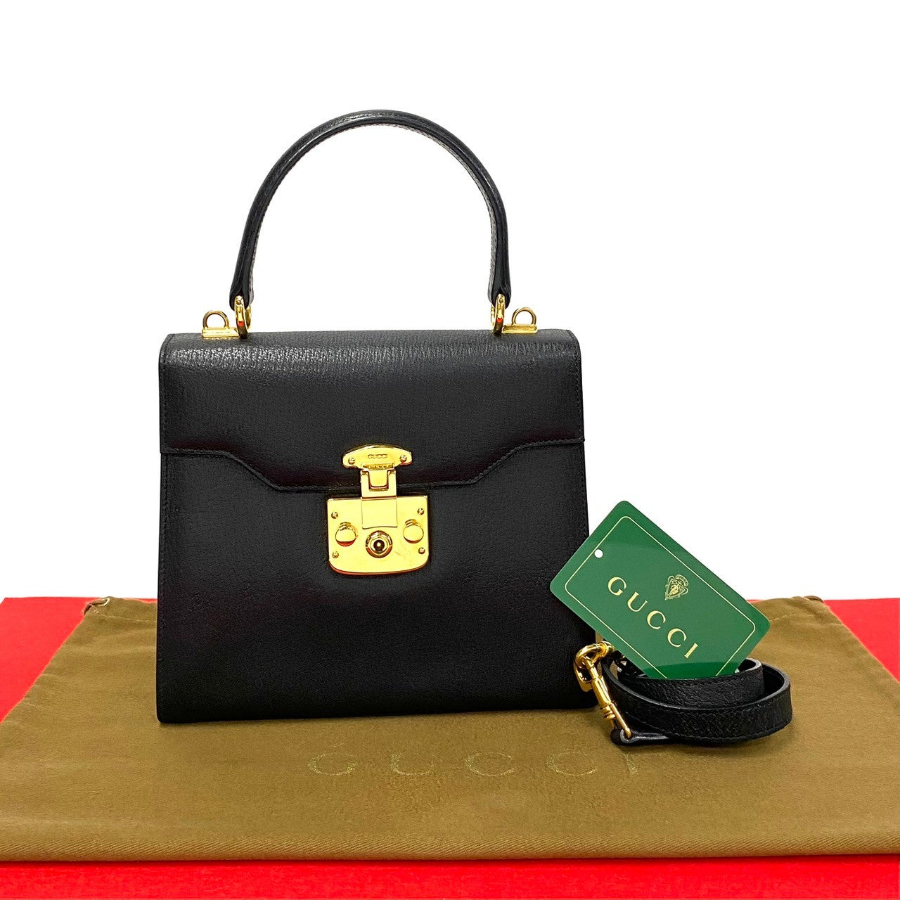 GUCCI Shoulder Bag leather black Ready lock