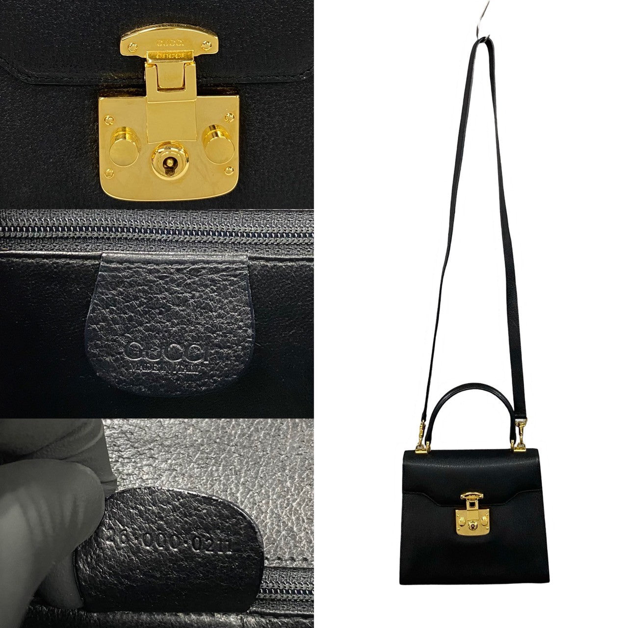 GUCCI Shoulder Bag leather black Ready lock