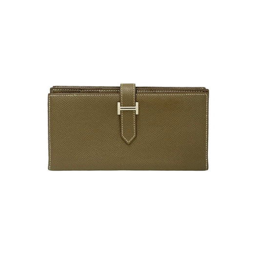 HERMES Long Wallet Purse leather beige bean soufflé