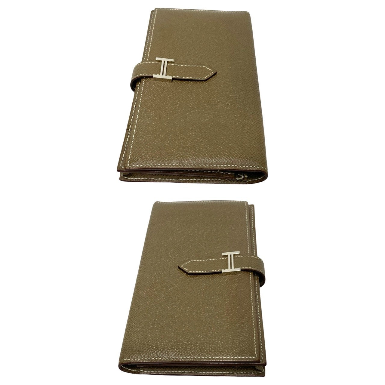HERMES Long Wallet Purse leather beige bean soufflé