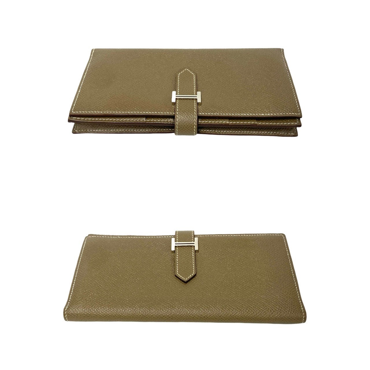 HERMES Long Wallet Purse leather beige bean soufflé