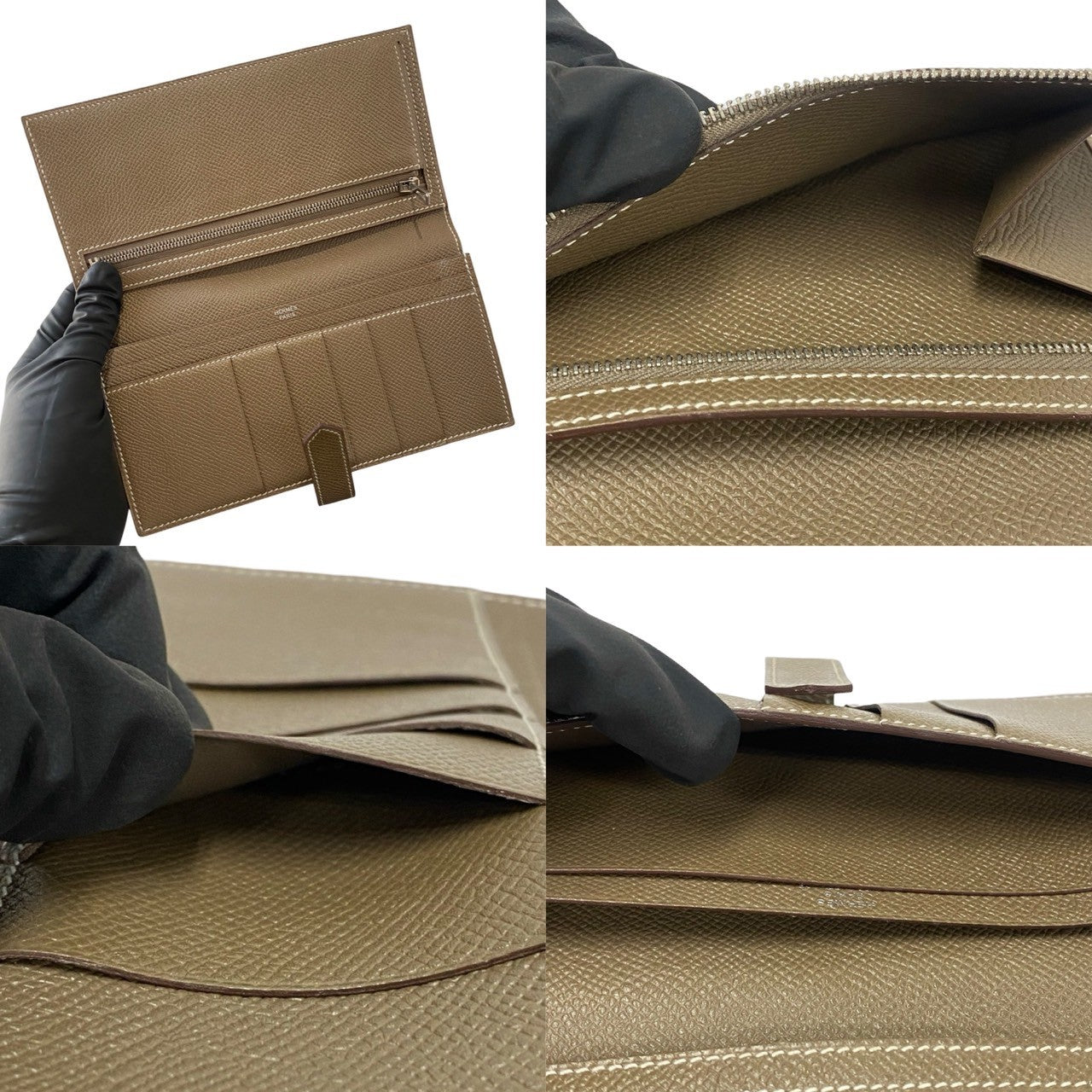 HERMES Long Wallet Purse leather beige bean soufflé