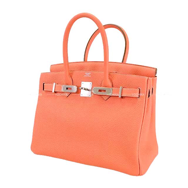 HERMES Handbag Birkin30 Crevette Taurillon Clemence Silver HW Stamp □Q