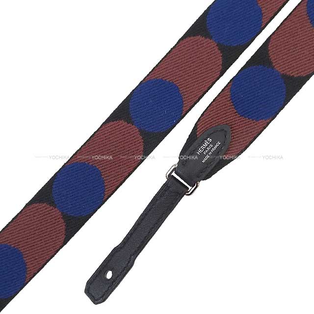 HERMES shoulder strap Bandouliere 25mm 105cm Bandouliere 25mm 110cm for To go series Flipperball Noir (Black)/Bleu Saphir Toile/Swift Silver HW Stamp
