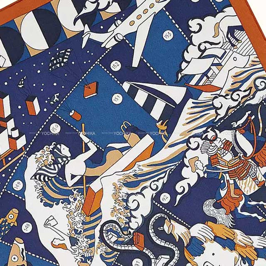 2021 AW HERMES scarf Carre 70 L'Epopee d'Hermes Caramel/Marine/Blanc (White) Silk100%