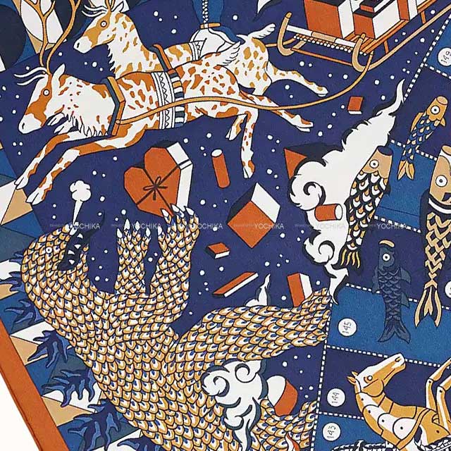 2021 AW HERMES scarf Carre 70 L'Epopee d'Hermes Caramel/Marine/Blanc (White) Silk100%