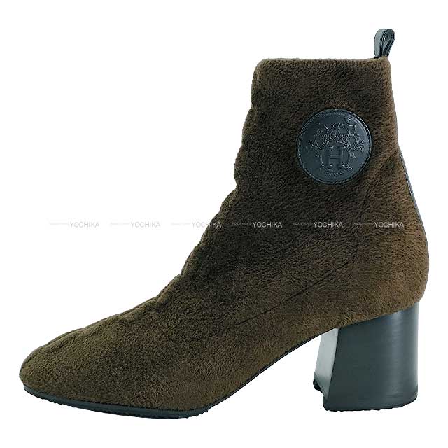 HERMES boots Short Boots Volver 60 Chestnut/Black Chenille knit/Calfskin ＃36