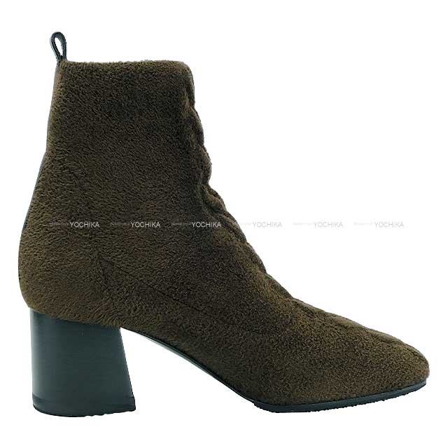 HERMES boots Short Boots Volver 60 Chestnut/Black Chenille knit/Calfskin ＃36