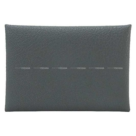 HERMES card holder Calvi Verso Gris Misty/Noir (Black) Chevre Myzore Silver HW Stamp