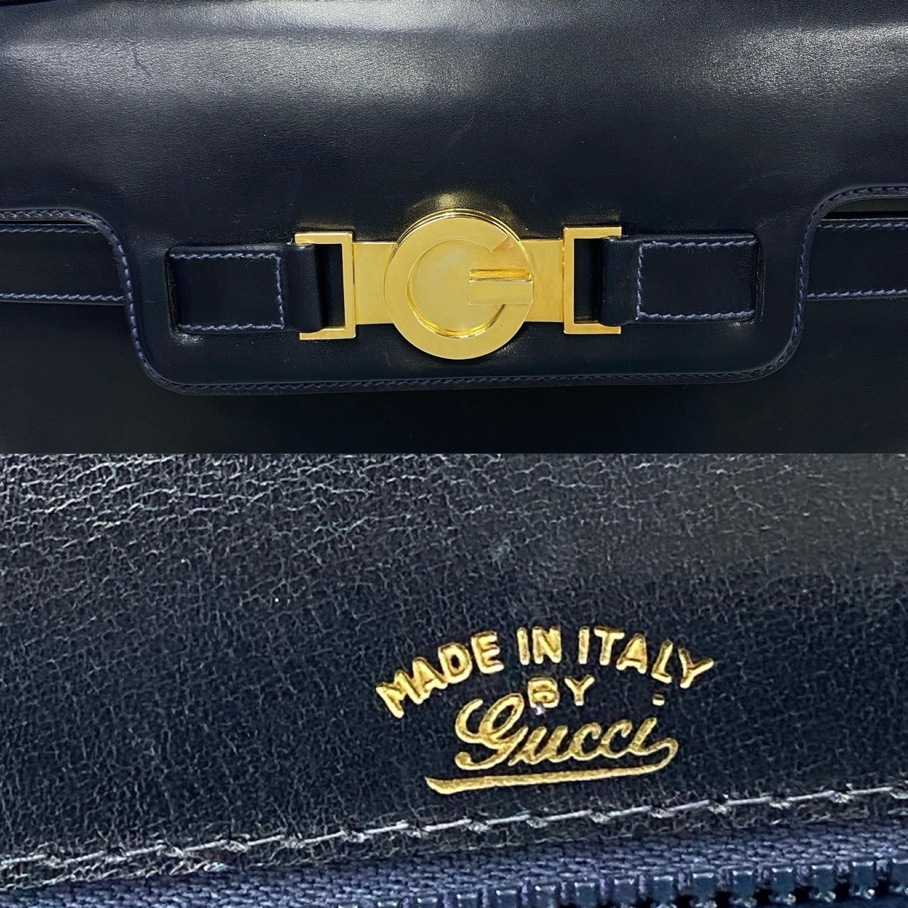 GUCCI Handbag Calfskin Navy