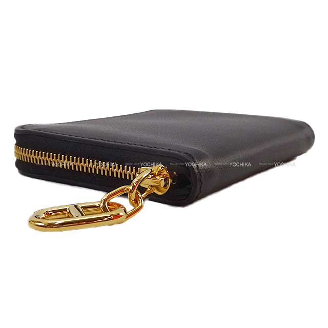 HERMES card holder Zip-Ango Compact Chaine d Angle Noir (Black) Ever Grain Gold HW Stamp