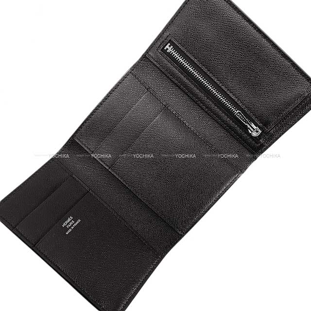 HERMES Tri-fold wallet Bearn Combine SO BLACK Monochrome Noir (Black) Veau madame Black HW Stamp