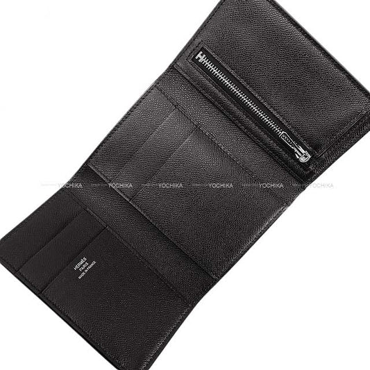HERMES Tri-fold wallet Bearn Combine SO BLACK Monochrome Noir (Black) Veau madame Black HW Stamp