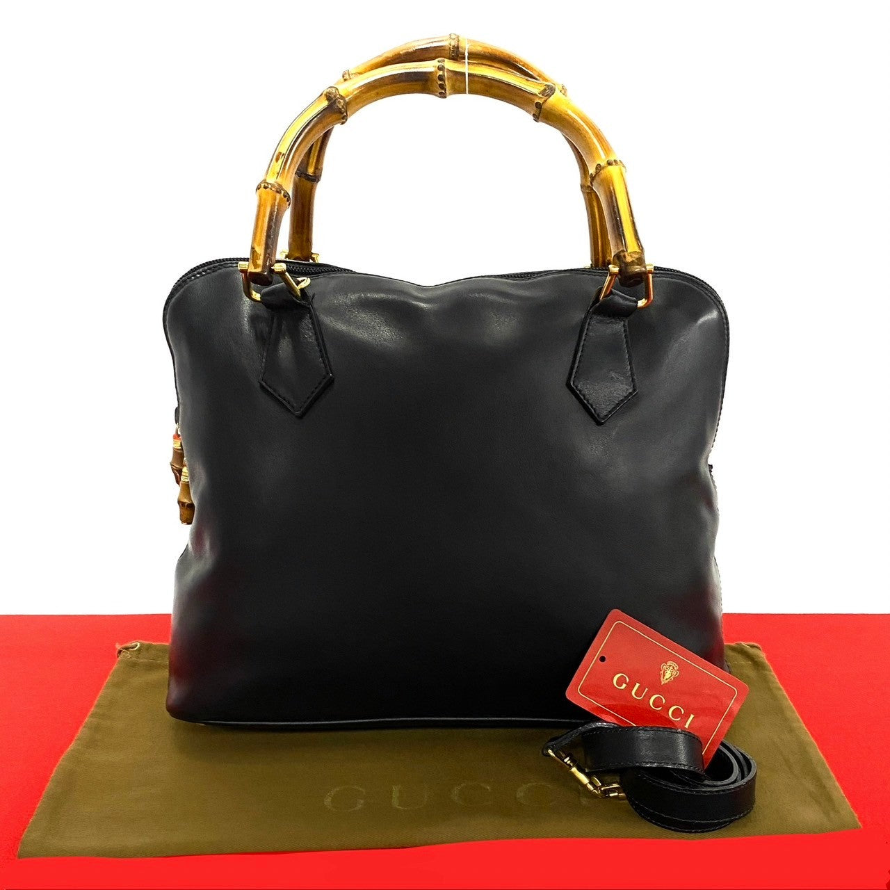 GUCCI Shoulder Bag leather black Bamboo