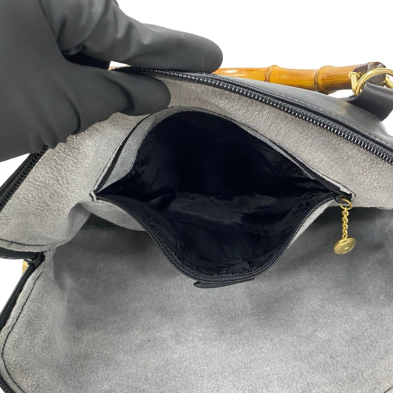 GUCCI Shoulder Bag leather black Bamboo