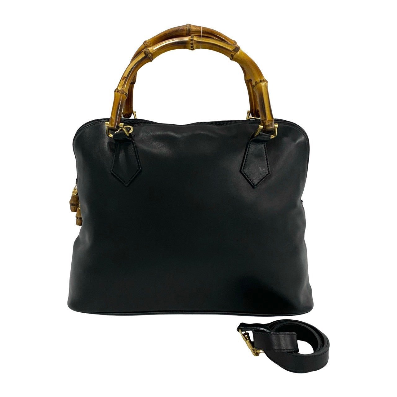 GUCCI Shoulder Bag leather black Bamboo