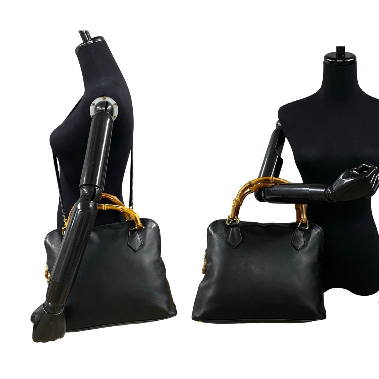 GUCCI Shoulder Bag leather black Bamboo