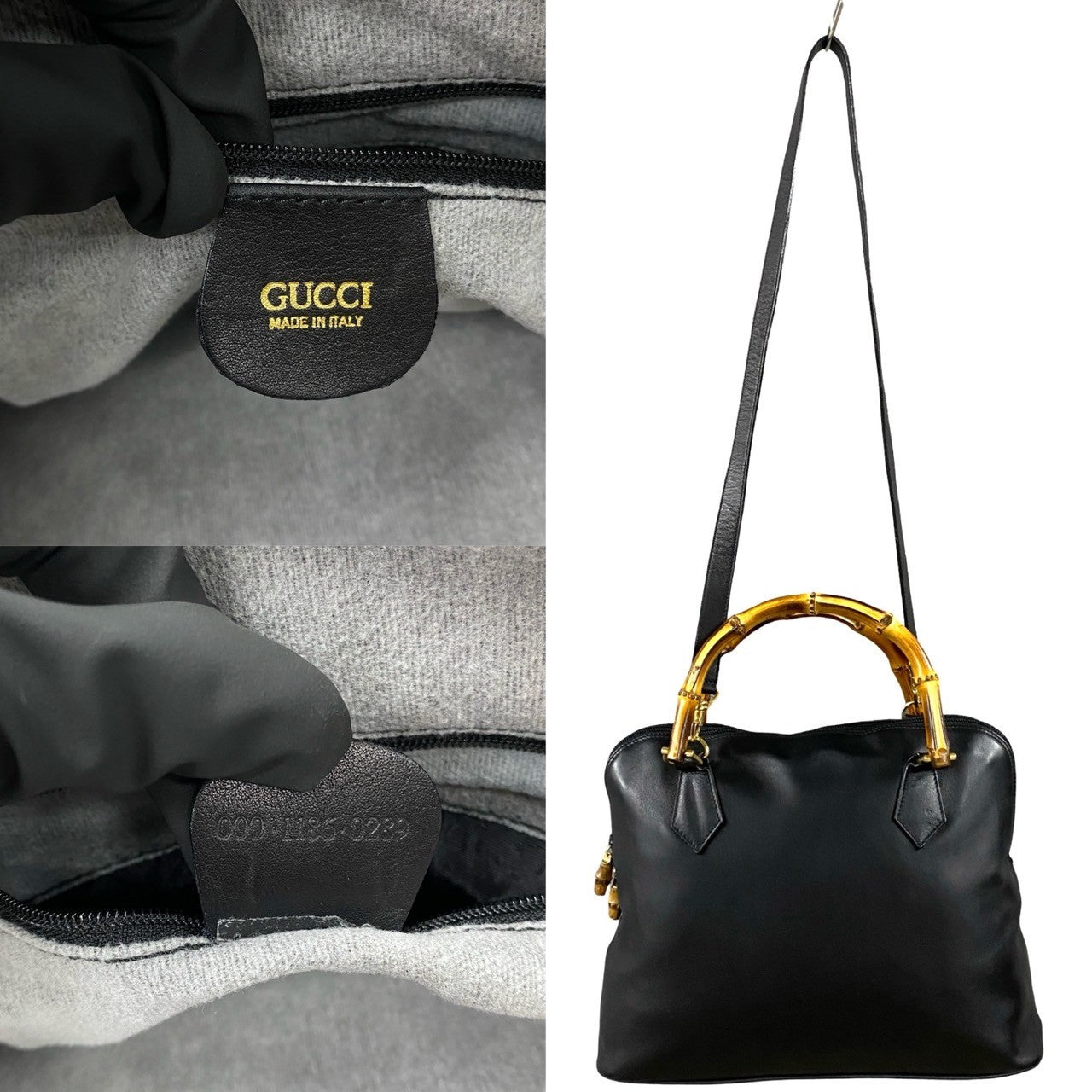 GUCCI Shoulder Bag leather black Bamboo