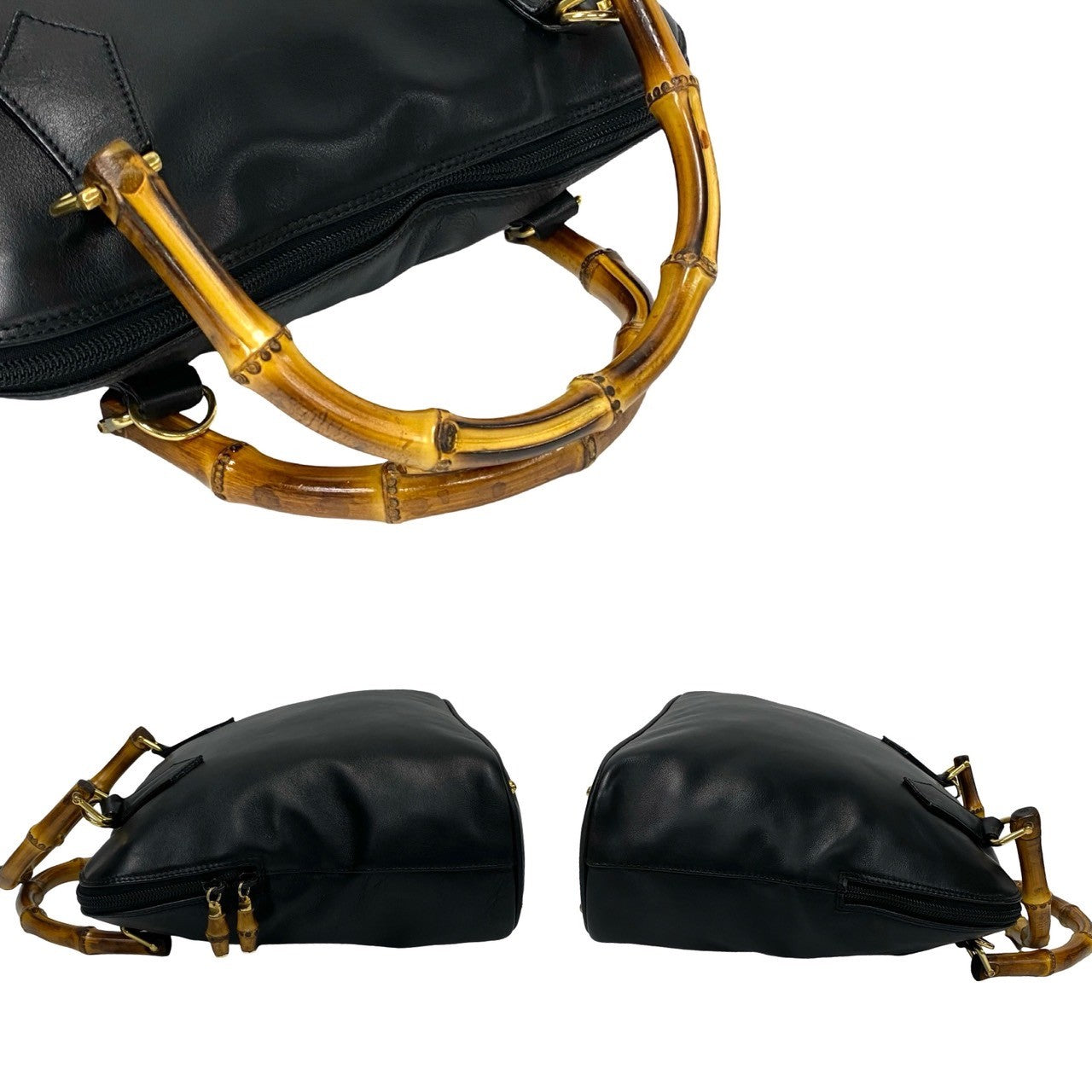 GUCCI Shoulder Bag leather black Bamboo