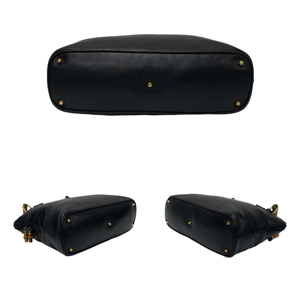 GUCCI Shoulder Bag leather black Bamboo
