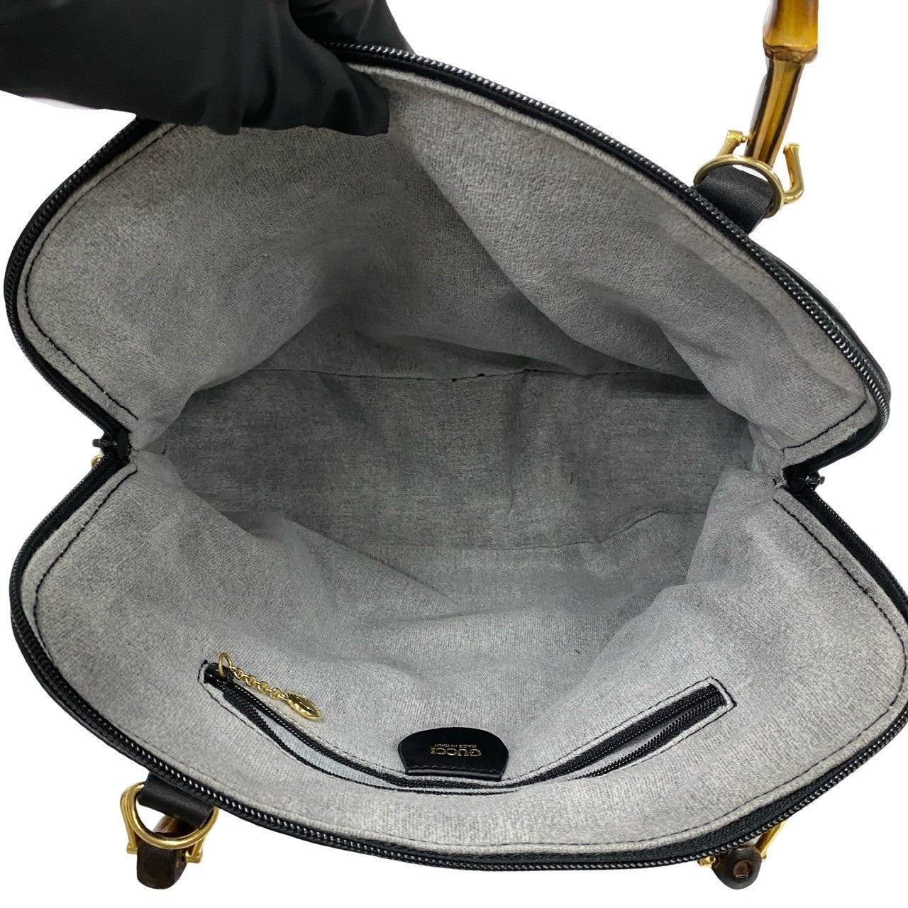GUCCI Shoulder Bag leather black Bamboo
