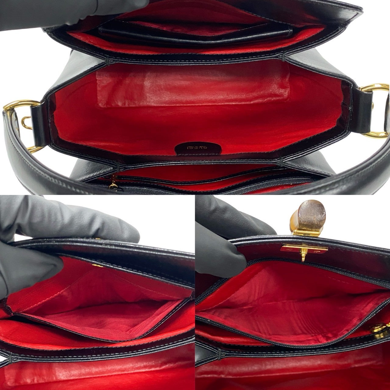 GUCCI Shoulder Bag leather black Bamboo
