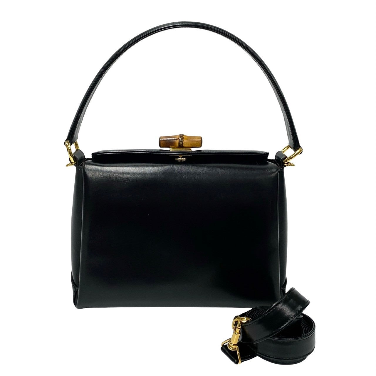 GUCCI Shoulder Bag leather black Bamboo