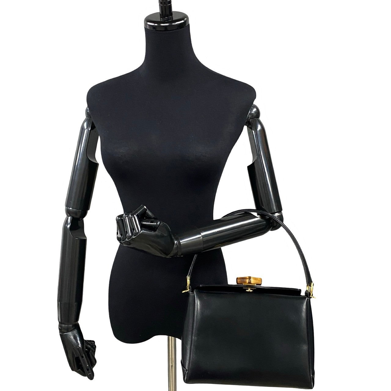 GUCCI Shoulder Bag leather black Bamboo