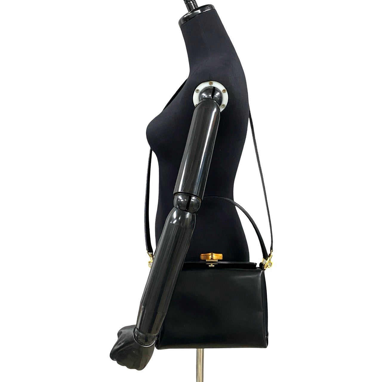 GUCCI Shoulder Bag leather black Bamboo