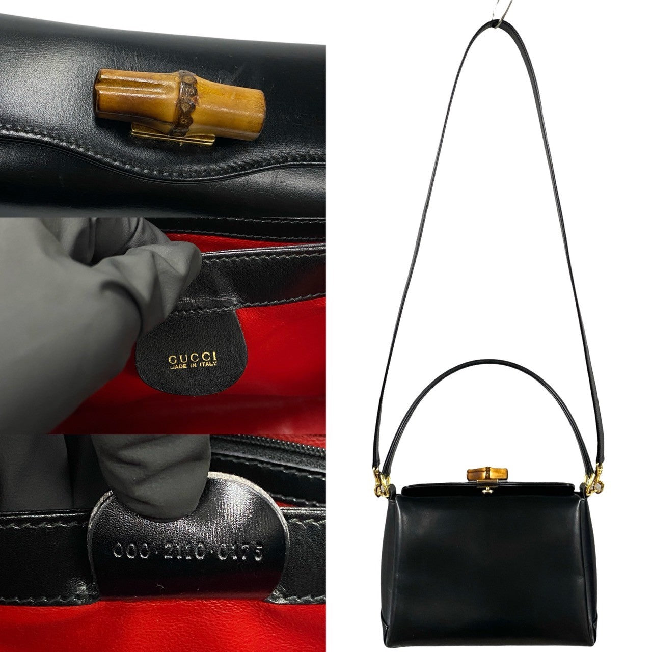 GUCCI Shoulder Bag leather black Bamboo