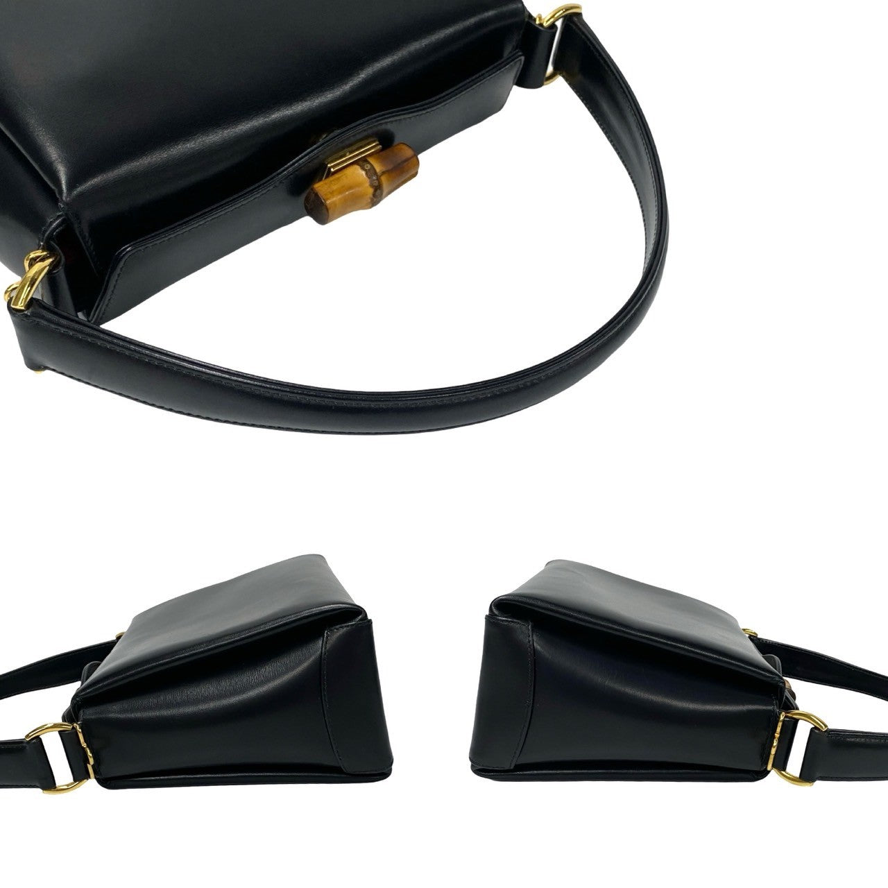 GUCCI Shoulder Bag leather black Bamboo