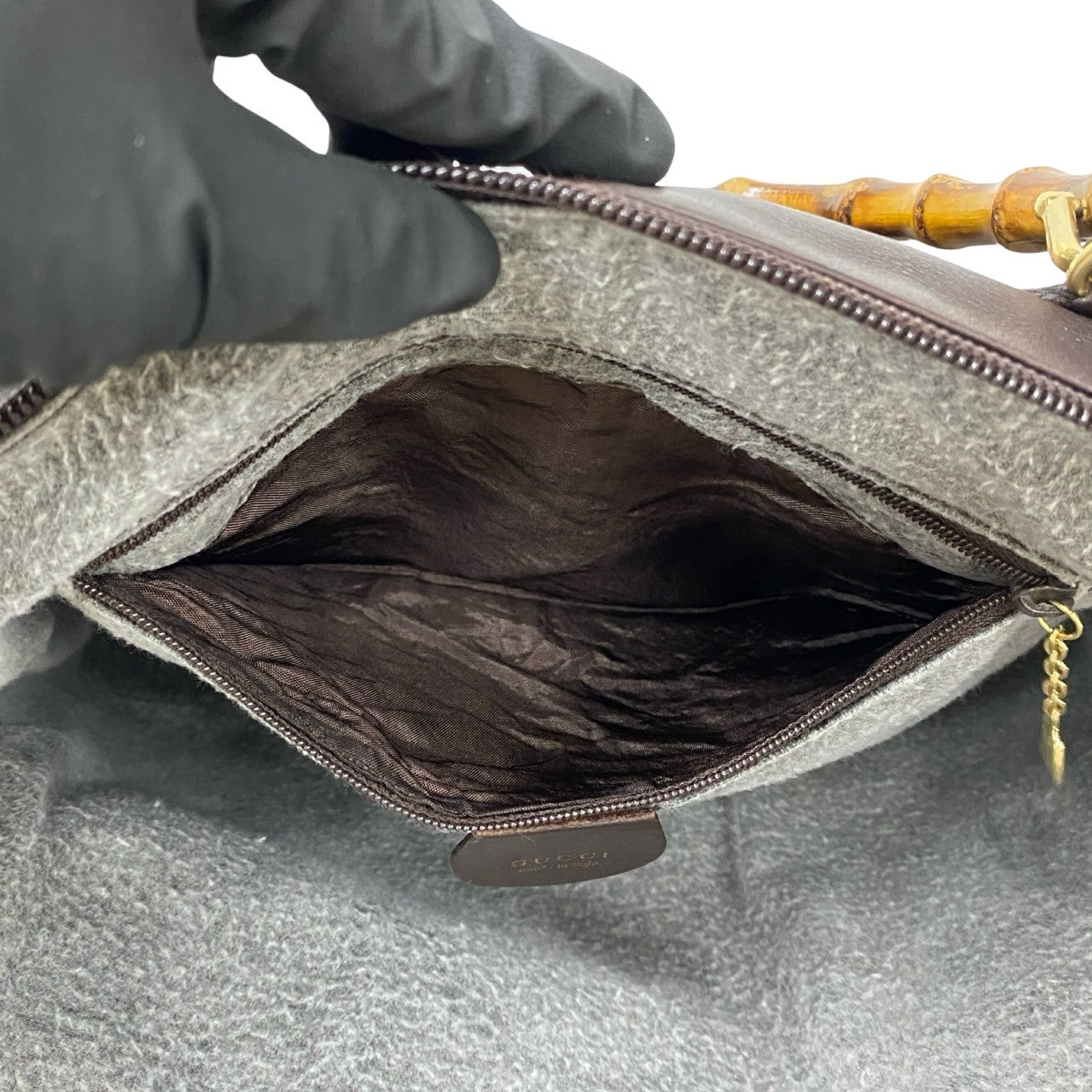 GUCCI Shoulder Bag leather Brown Bamboo
