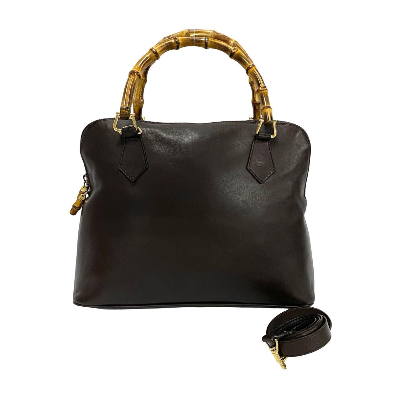 GUCCI Shoulder Bag leather Brown Bamboo