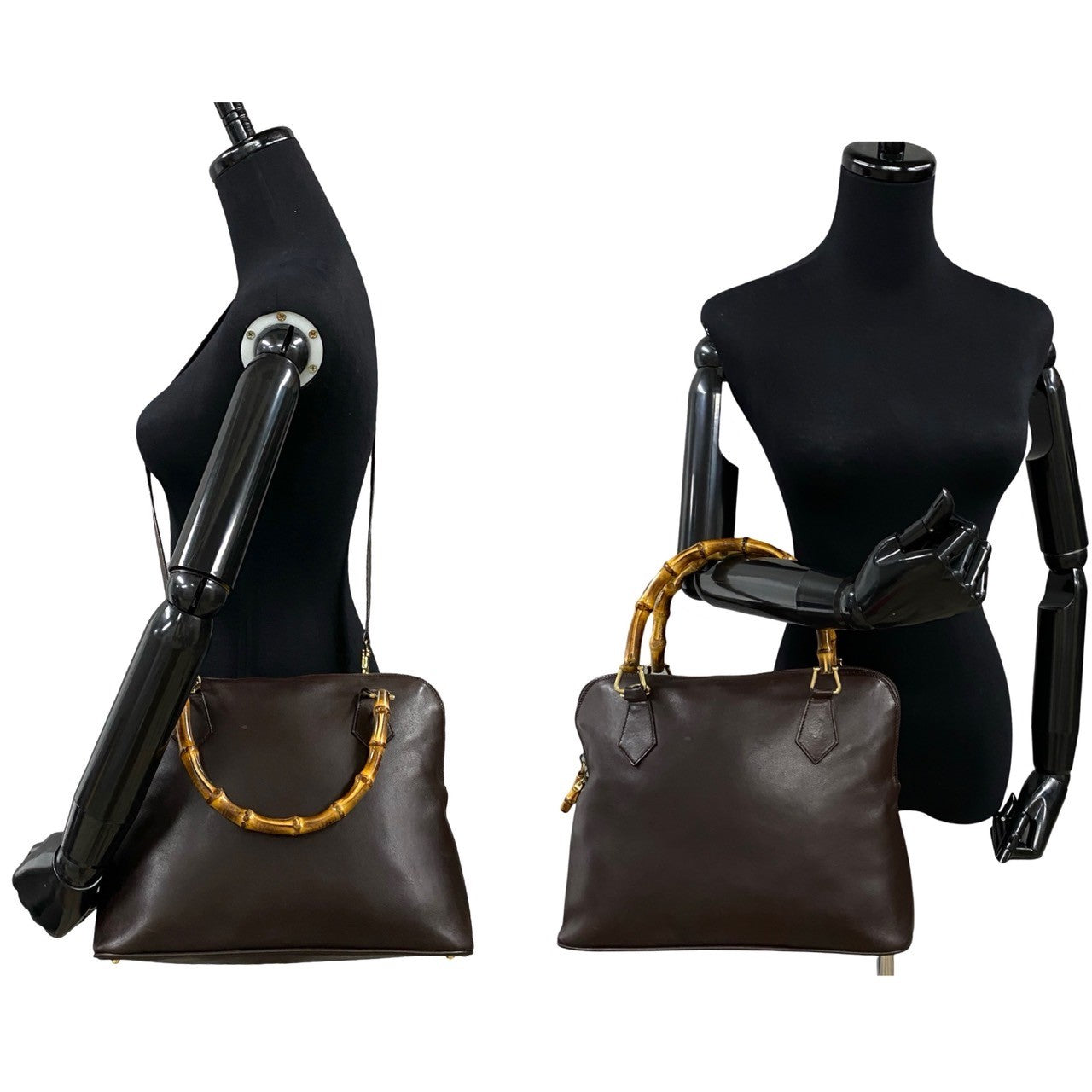 GUCCI Shoulder Bag leather Brown Bamboo