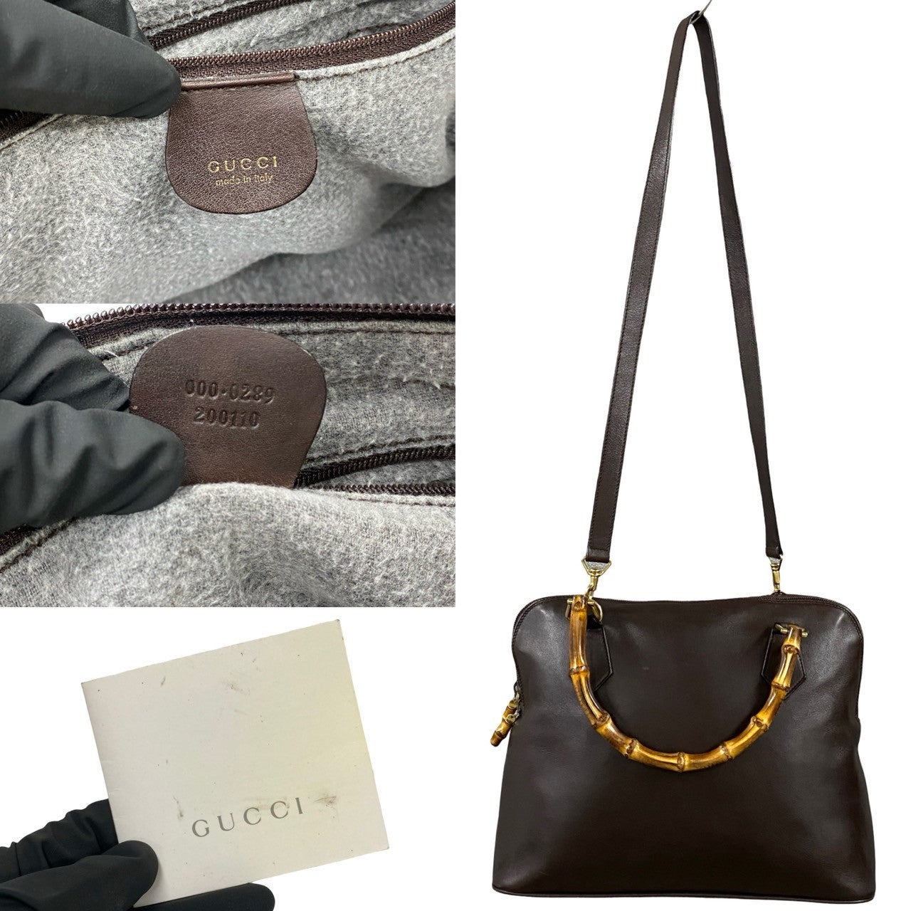 GUCCI Shoulder Bag leather Brown Bamboo