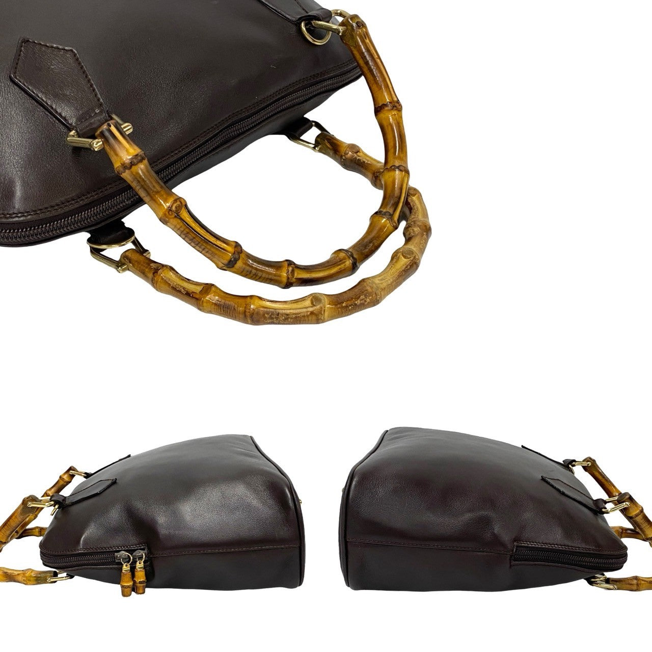 GUCCI Shoulder Bag leather Brown Bamboo
