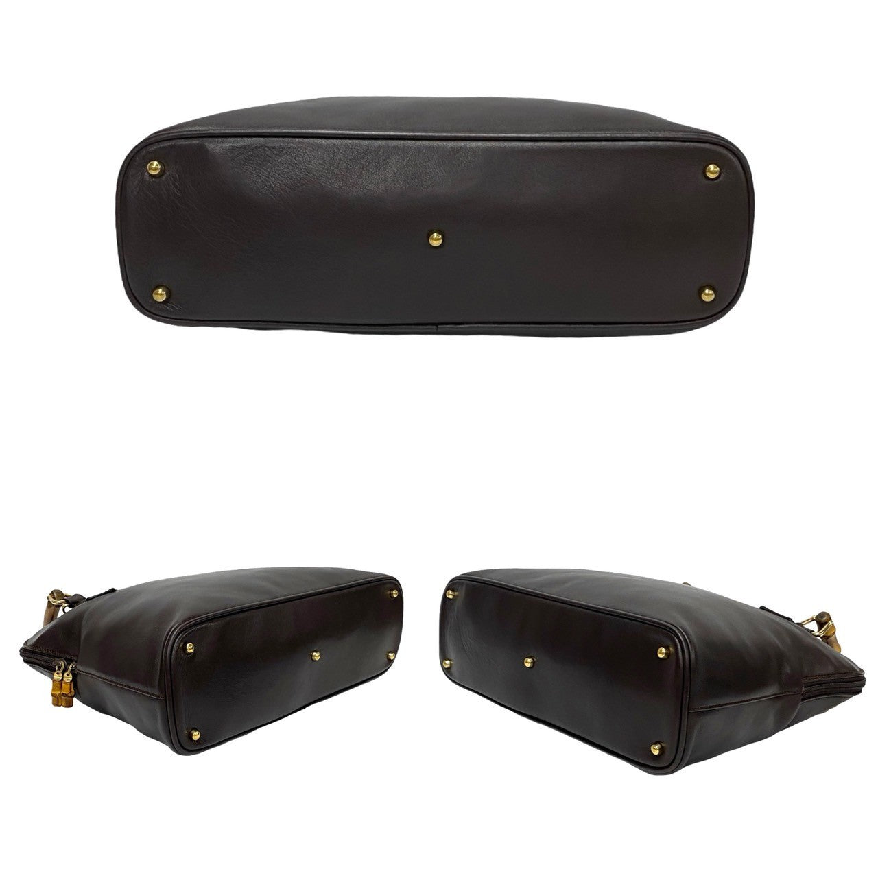 GUCCI Shoulder Bag leather Brown Bamboo