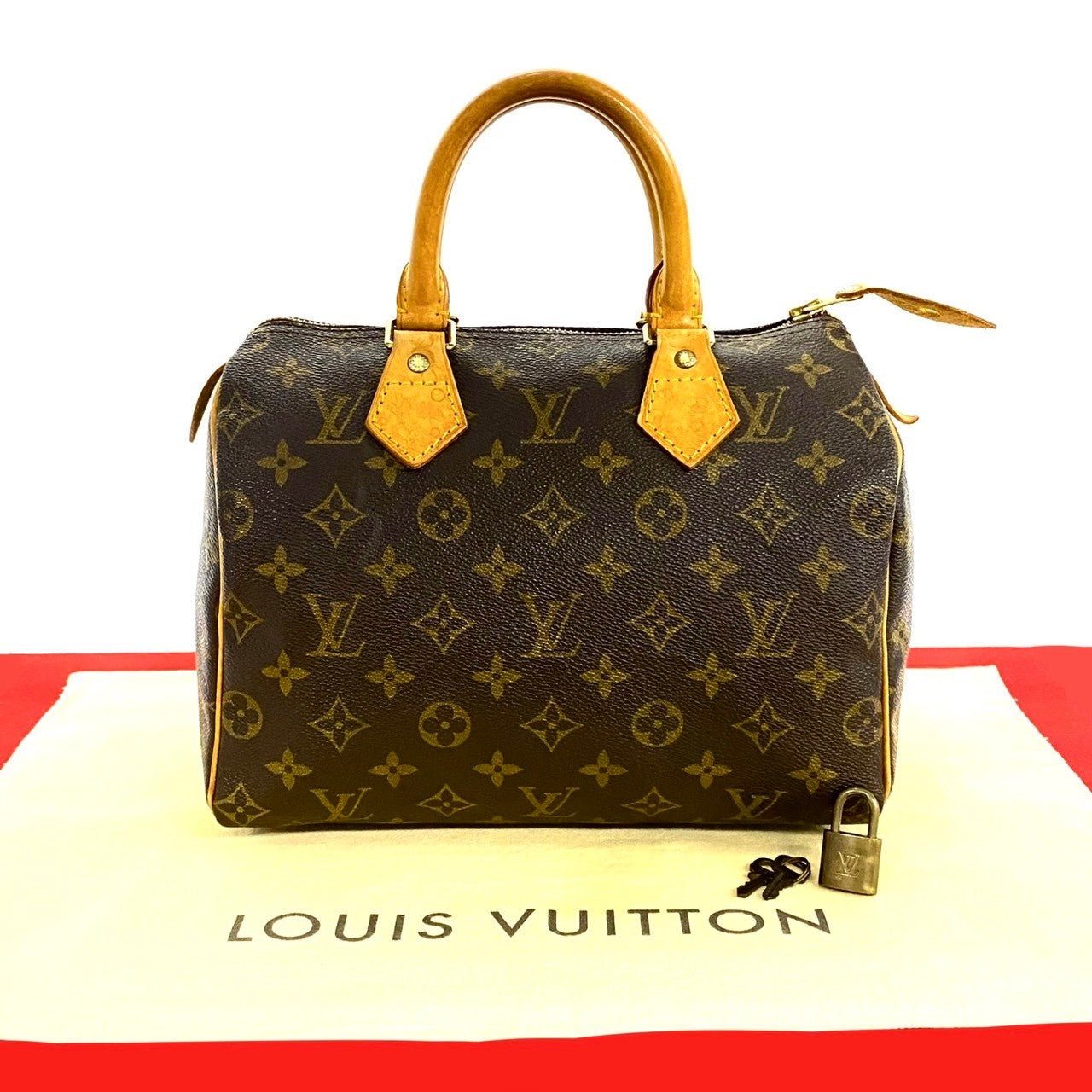 LOUIS VUITTON Boston Duffel bag leather Brown Monogram Speedy 25