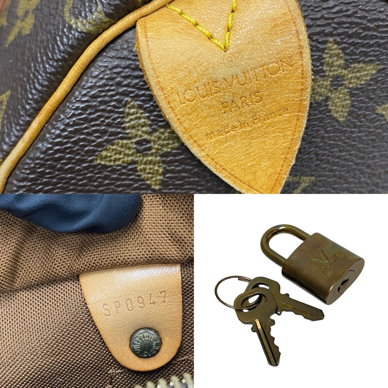LOUIS VUITTON Boston Duffel bag leather Brown Monogram Speedy 25