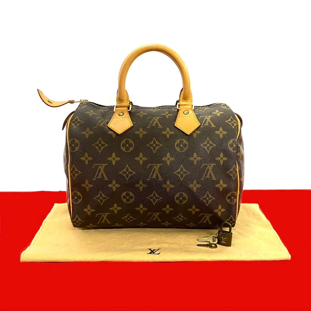 LOUIS VUITTON Boston Duffel bag leather Brown Monogram Speedy 25