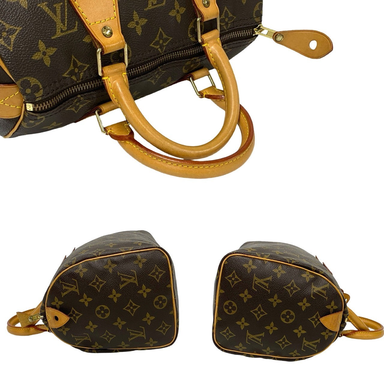 LOUIS VUITTON Boston Duffel bag leather Brown Monogram Speedy 25