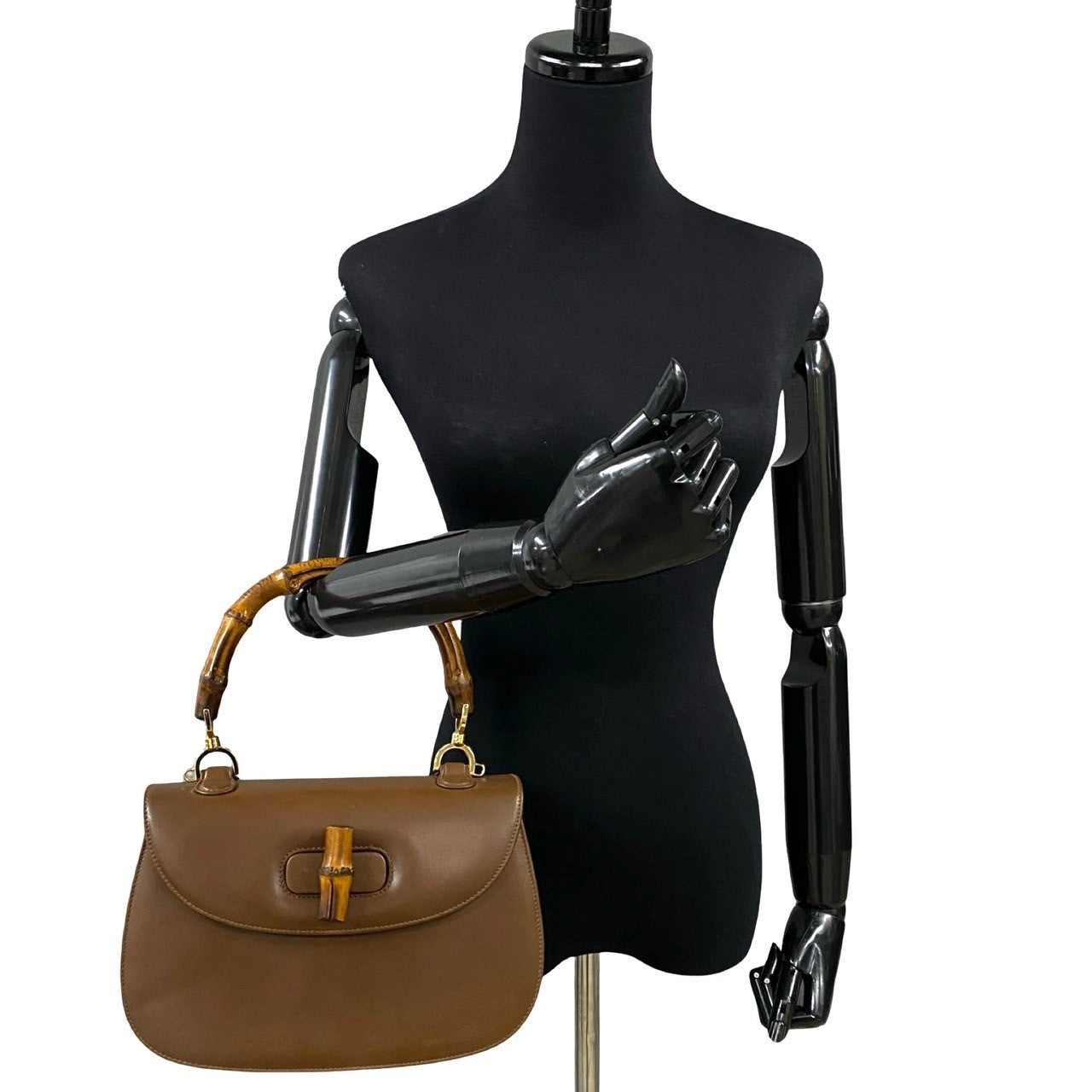 GUCCI Handbag leather Brown Bamboo Old Gucci