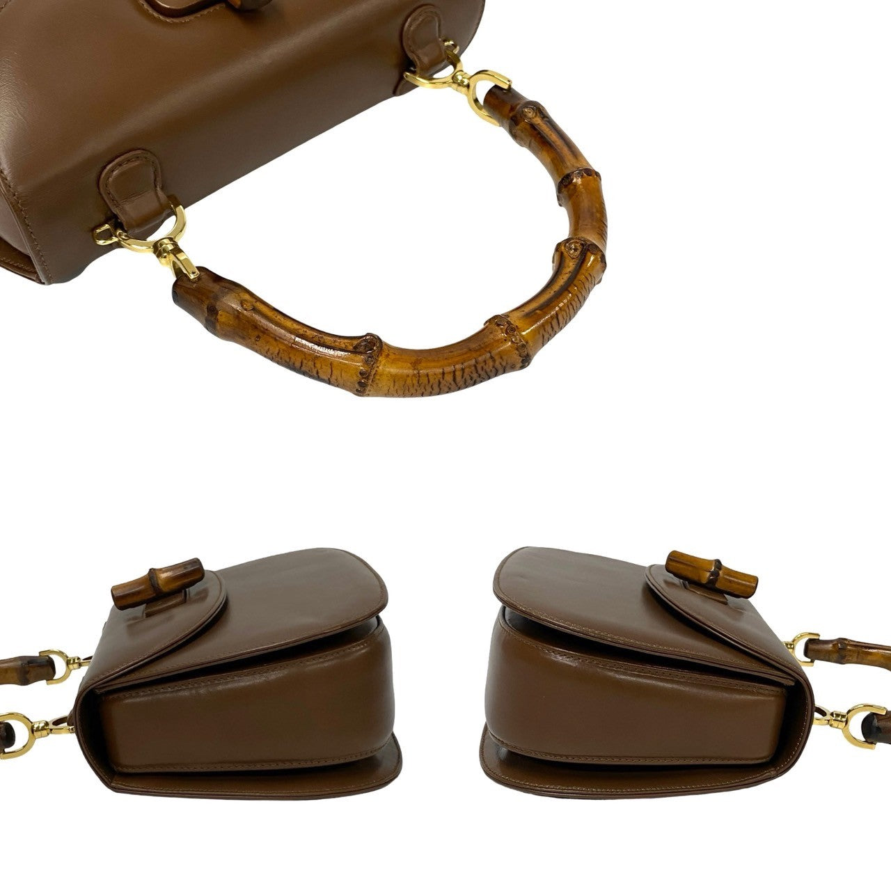 GUCCI Handbag leather Brown Bamboo Old Gucci