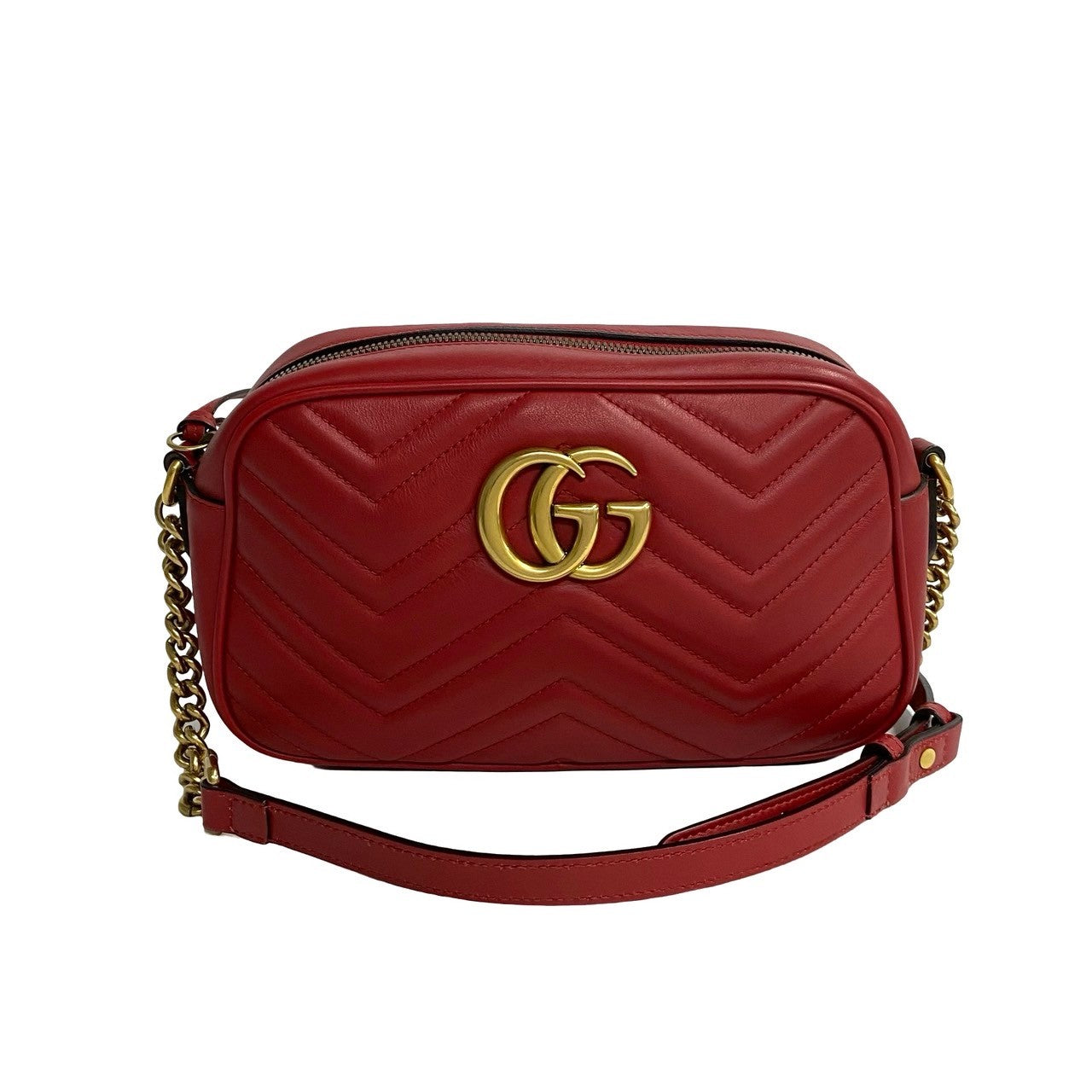 GUCCI Shoulder Bag leather Red GG Marmont