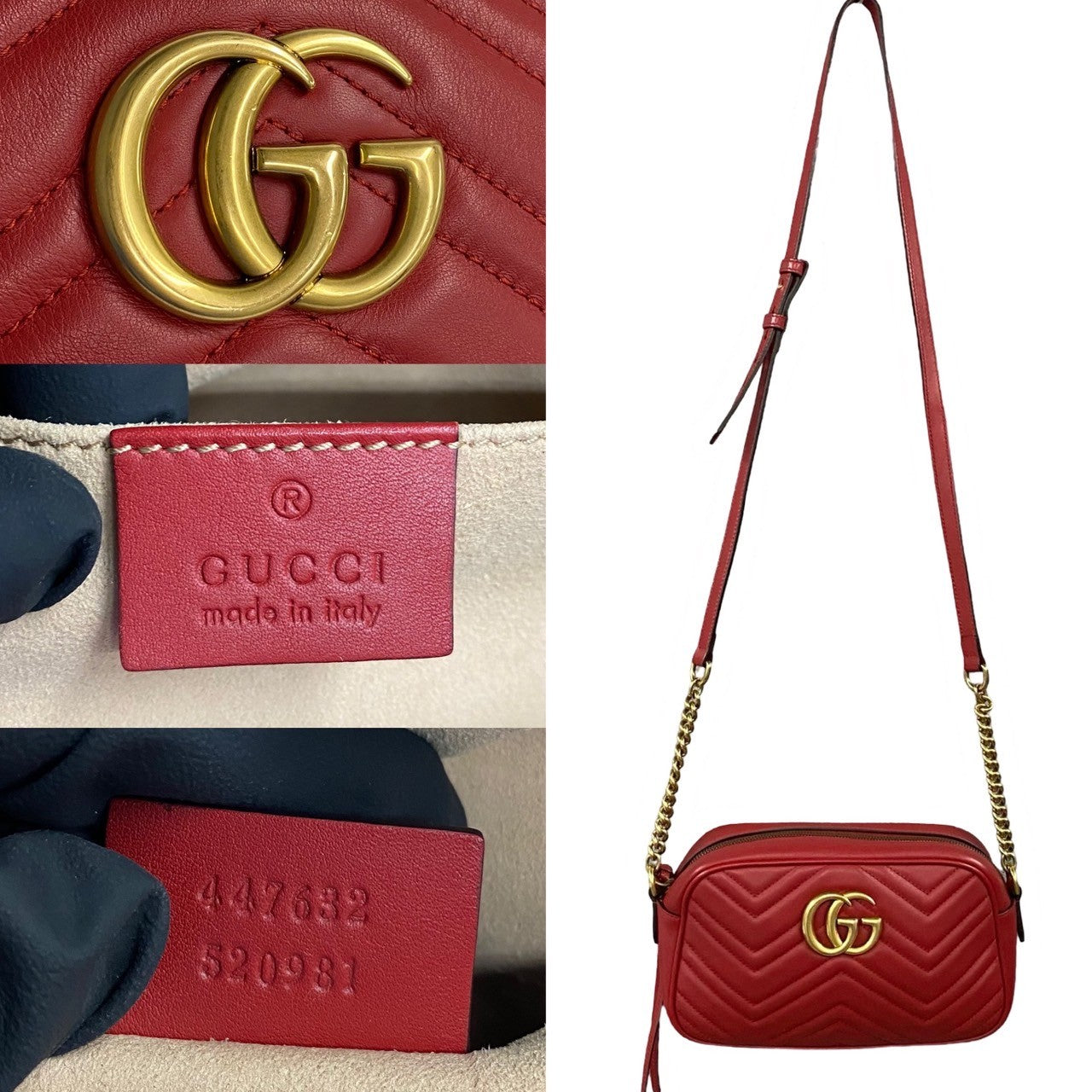 GUCCI Shoulder Bag leather Red GG Marmont
