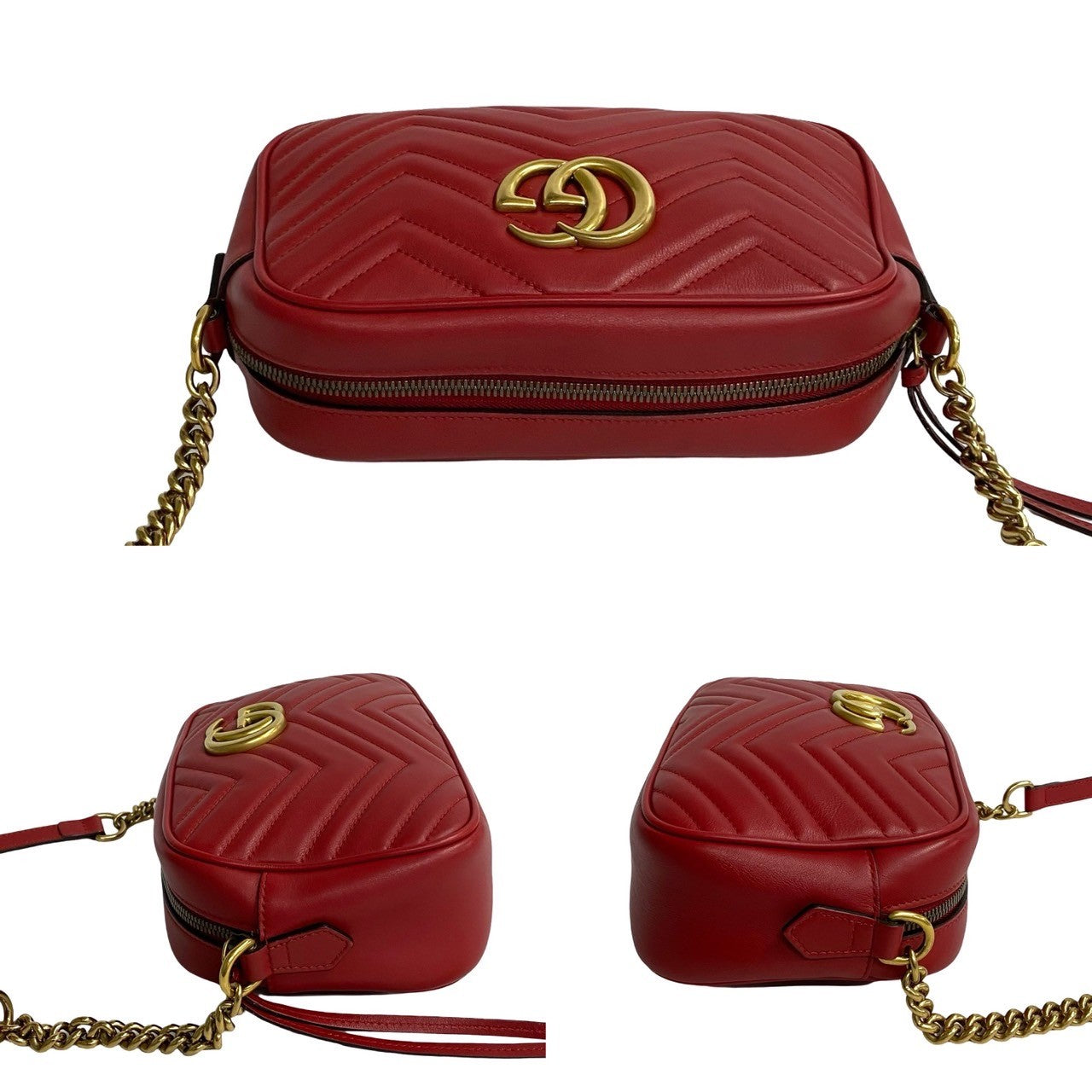 GUCCI Shoulder Bag leather Red GG Marmont