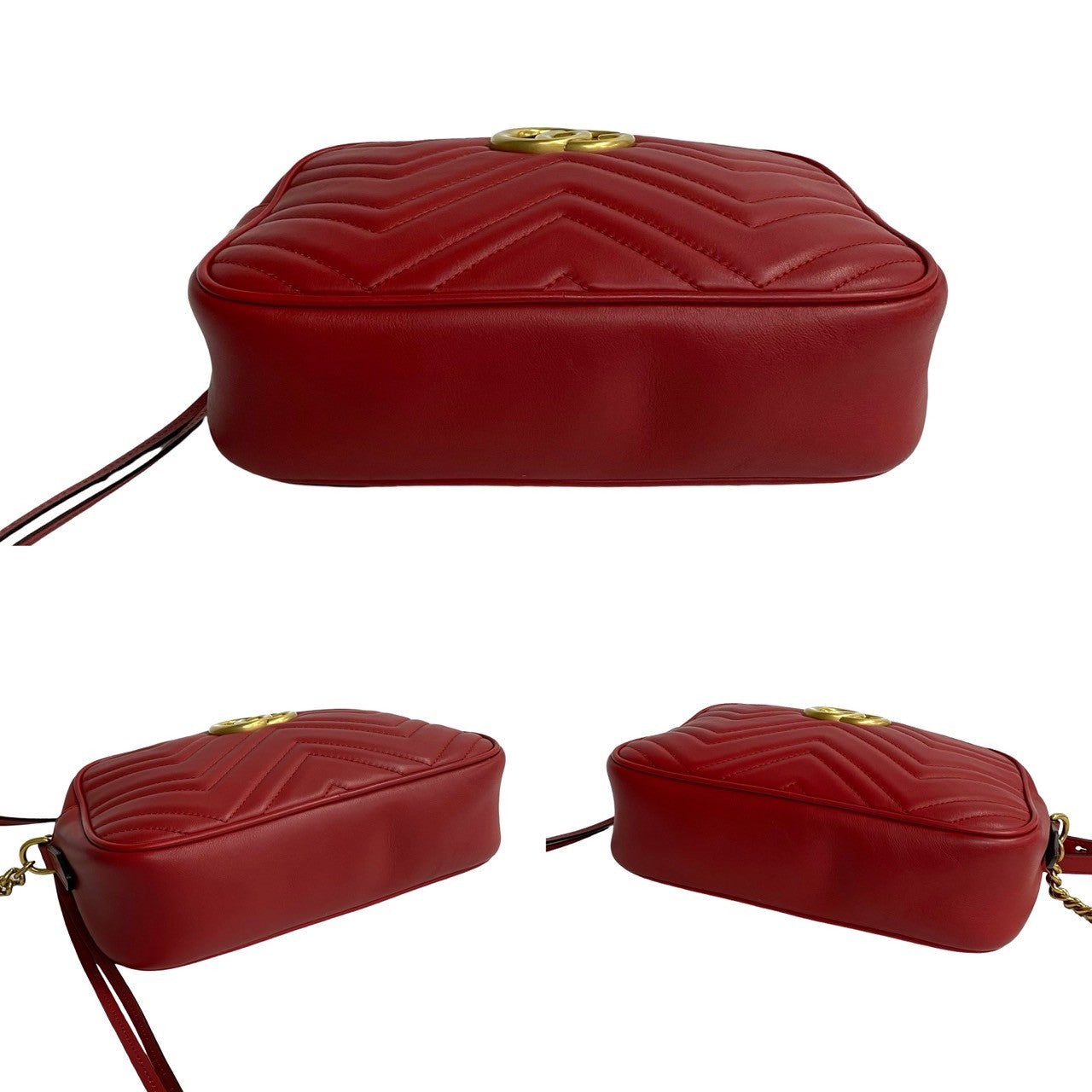 GUCCI Shoulder Bag leather Red GG Marmont