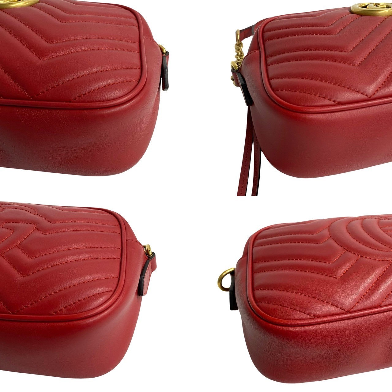GUCCI Shoulder Bag leather Red GG Marmont