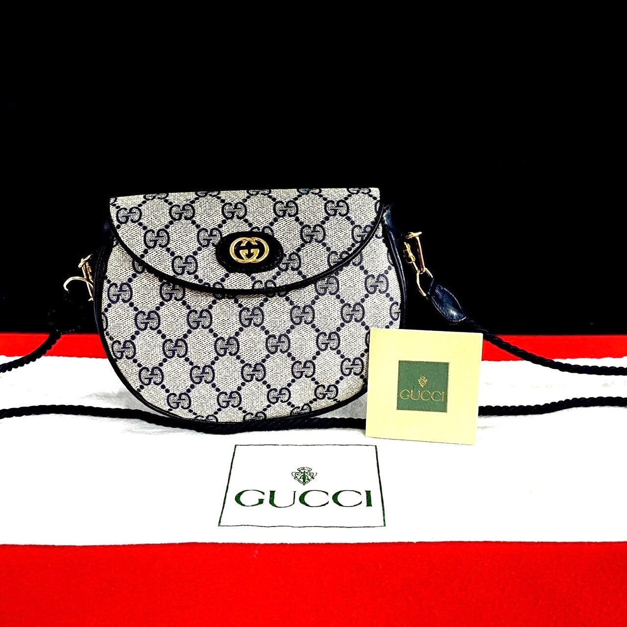 GUCCI Shoulder Bag leather Navy Old Gucci